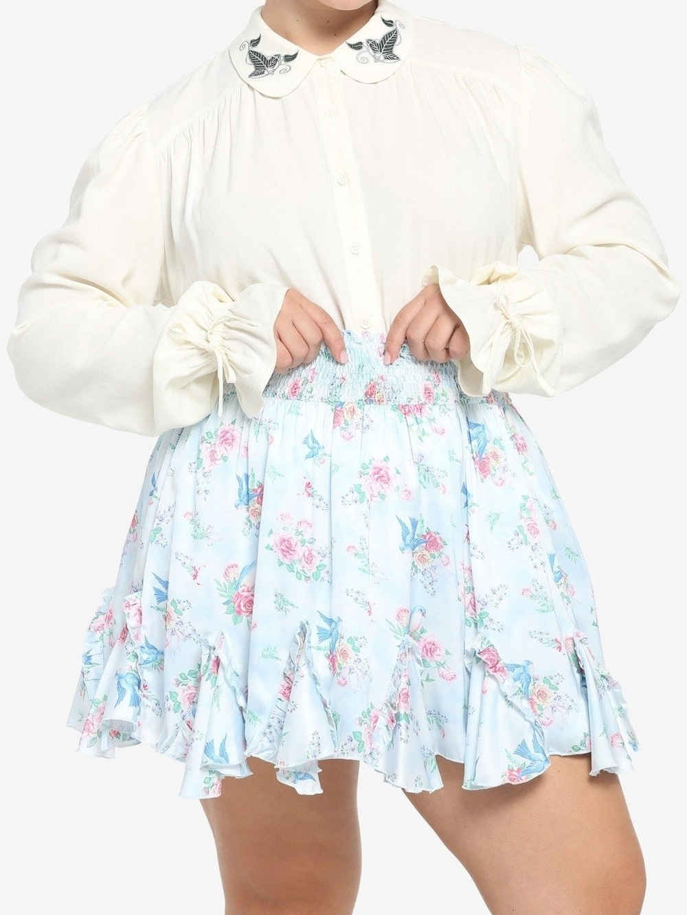 NWOT Floral Smocked Waist Mini Skirt in Light Blue